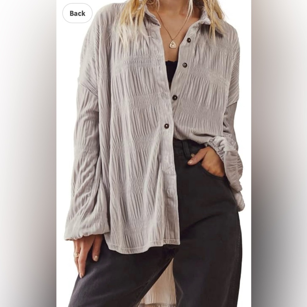 Free People My Best Top, velvet in winter fog, silver gray, oversized,fits M / L
